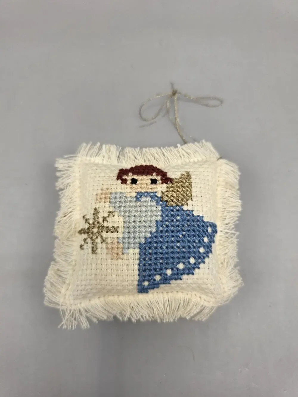 Vintage Finished Cross Stitch Angel Christmas Ornament Miniature Pillow...